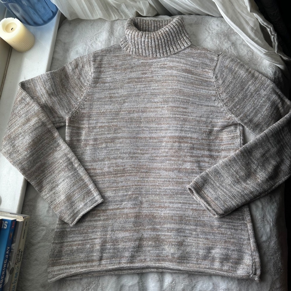 Comfy Teacher Roll Hem Heather Turtleneck Sweater